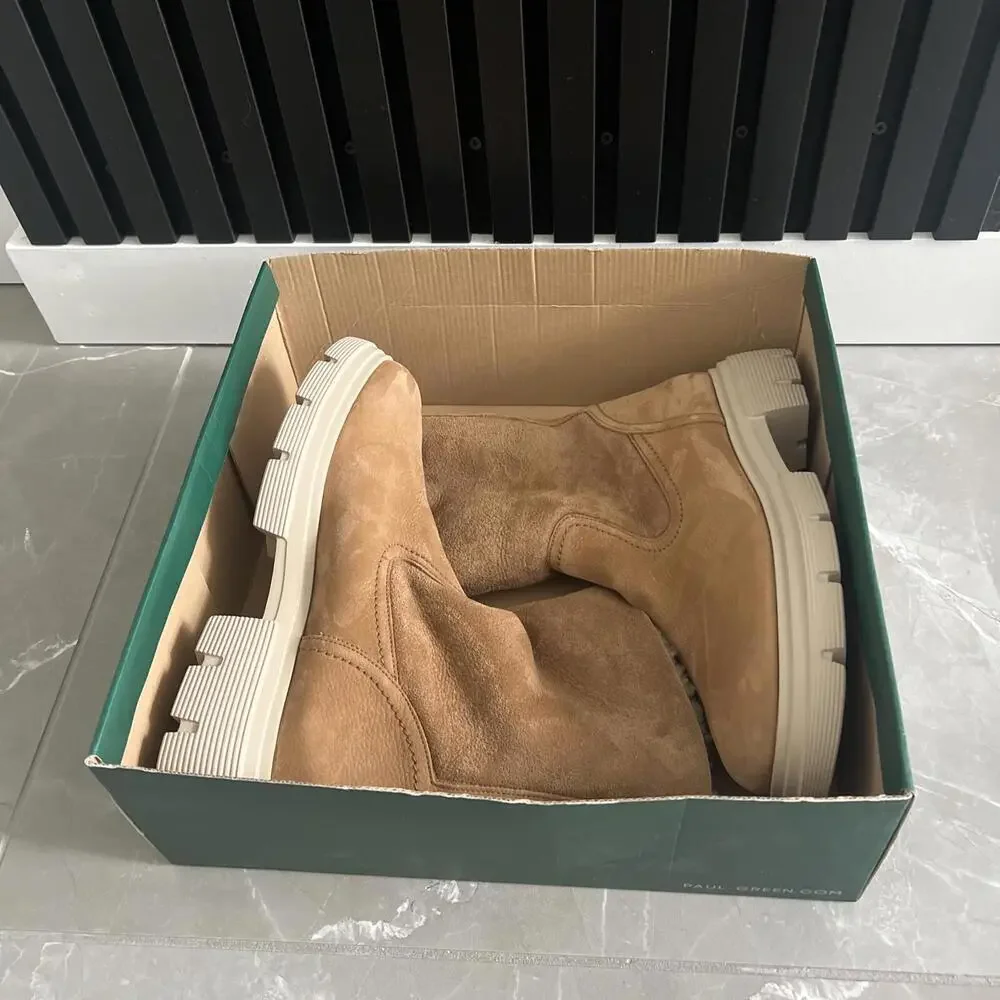 PAUL GREEN $479 Palmer BOOTS   US 10 Lug Platform Shearling Lined Camel Tan NEW